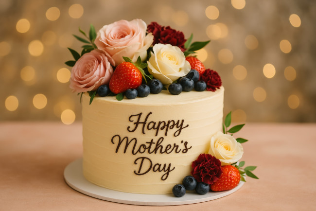 Обои картинки фото 3д графика, праздники , holidays, торт, розы, клубника, надпись