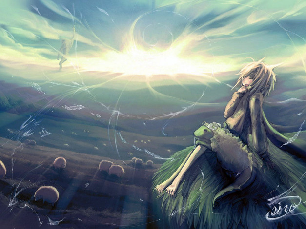 Обои картинки фото рассвет, аниме, animals