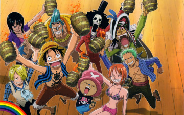 Картинка аниме one piece пираты радуга пиво nami monkey d luffy sanji roronoa zoro usopp chopper nico robin franky brook