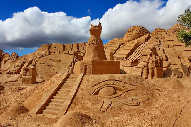Обои картинки фото разное, фигуры, из, песка, льда, снега, фараон, египет