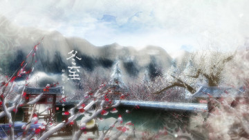 Картинка рисованные природа живопись Японская