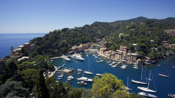 Картинка portofino liguria italia города амальфийское лигурийское побережье италия пейзаж катера панорама яхты море бухта лигурия портофино