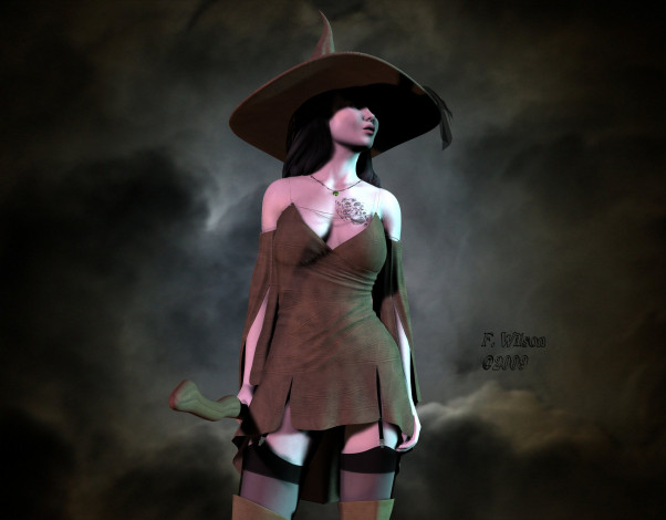 Обои картинки фото 3д графика, люди , people, девушка, взгляд, шляпа