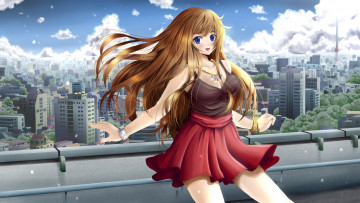 Картинка аниме город +улицы +здания девушка