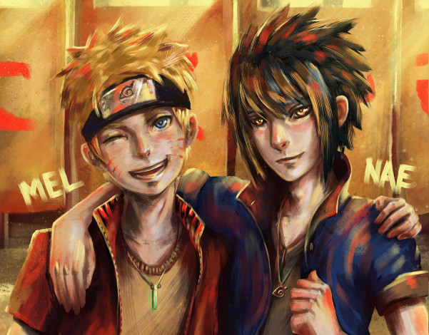 Обои картинки фото аниме, naruto, арт, парни, наруто, узумаки, саске, учиха