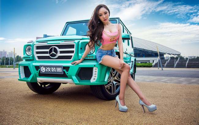 Обои картинки фото автомобили, -авто с девушками, азиатка, автомобиль, фон, взгляд, девушка