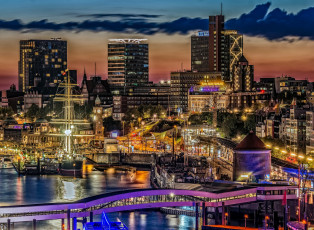 Картинка гамбург города гамбург+ германия здания мост освещение ночь