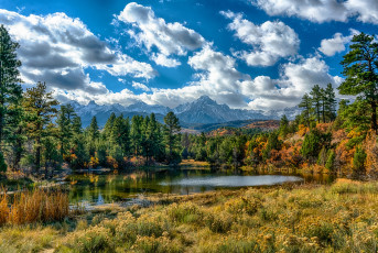 Картинка природа реки озера colorado озеро деревья небо солнце лес трава облака ouray горы сша