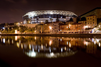 Картинка испания города -+огни+ночного+города здания фонари водоем