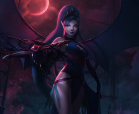 Картинка фэнтези эльфы evelyn ночь луна девушка облака уши фантастика эльф платье небо