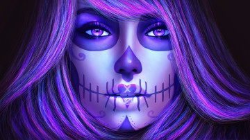 Картинка фэнтези нежить волосы девушка dia de los muertos catrina sugar skull взгляд арт лицо