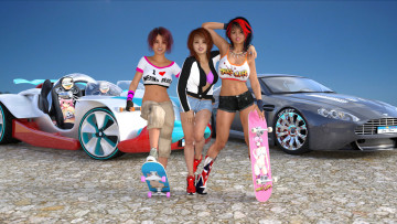 Картинка 3д+графика люди-авто мото+ people-+car+ +moto девушки взгляд фон