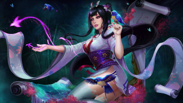 Картинка аниме onmyouji onmyoji духи девушка красота loyal flock арт птица