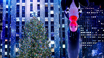 Картинка рисованное комиксы фон девушка елка маска униформа взгляд