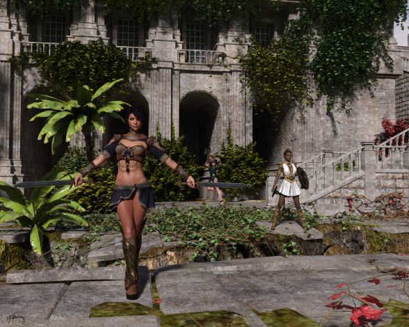 Обои картинки фото 3д графика, амазонки , amazon, фон, взгляд, девушка