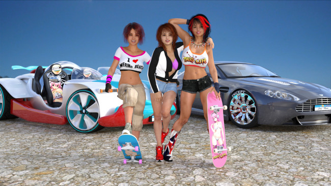 Обои картинки фото 3д графика, люди-авто, мото , people- car ,  moto, девушки, взгляд, фон