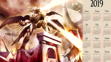 Картинка календари фэнтези 2019 calendar архитектура крылья существо