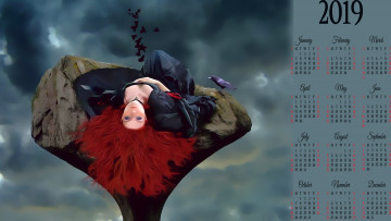 Картинка календари фэнтези женщина птица calendar 2019 девушка