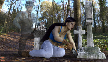 Картинка 3д+графика ужас+ horror фон взгляд девушка