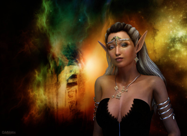 Обои картинки фото 3д графика, эльфы , elves, фон, взгляд, эльфийка