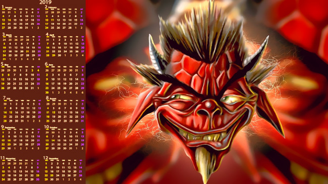 Обои картинки фото календари, фэнтези, существо, calendar, 2019