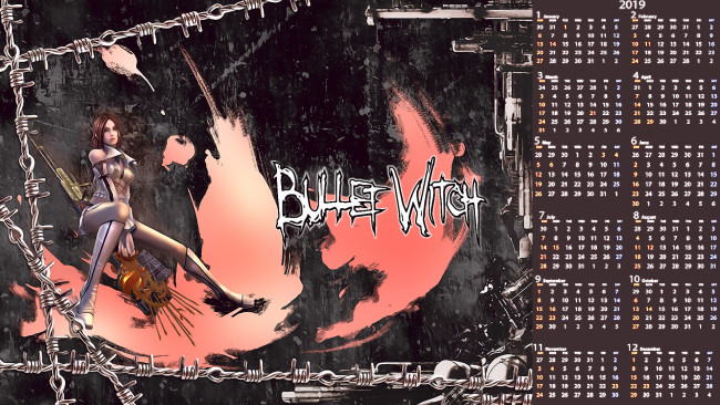 Обои картинки фото календари, видеоигры, 2019, calendar, девушка, оружие, фон, рисунок, женщина