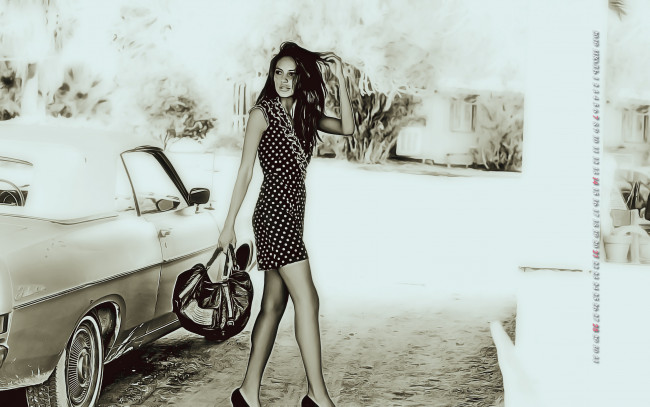 Обои картинки фото календари, компьютерный дизайн, автомобиль, 2019, calendar, женщина, машина, сумка, девушка