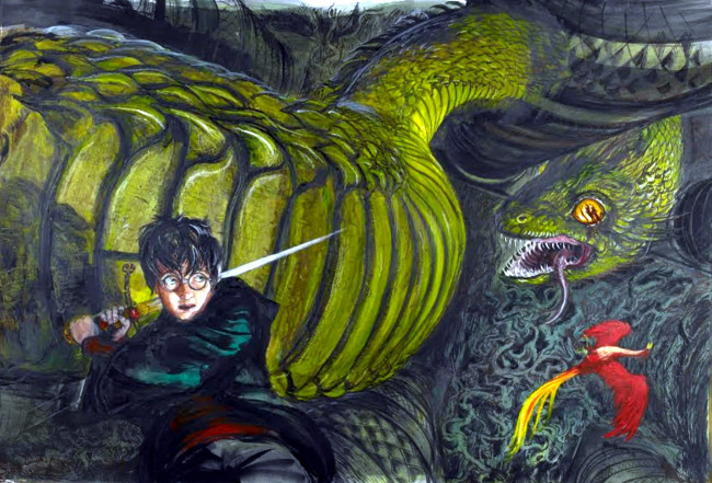 Обои картинки фото рисованное, кино,  мультфильмы, гарри, поттер, василиск, меч, феникс