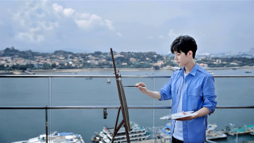 Картинка мужчины xiao+zhan актер мольберт кисть краски набережная