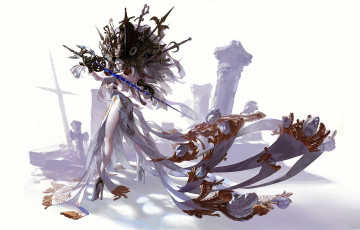 Картинка фэнтези девушки девушка оружие колонны