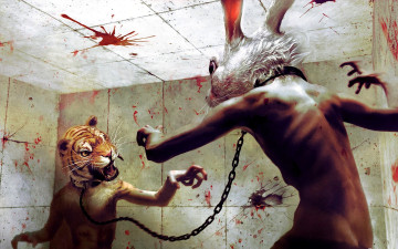 Картинка разное компьютерный+дизайн головы тигр заяц цепь поединок кровь стены