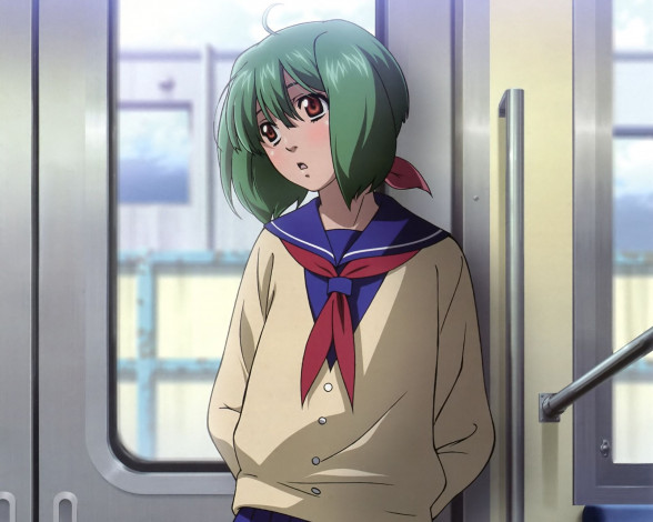 Обои картинки фото аниме, macross, frontier, девушка, окно