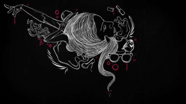 Обои картинки фото рисованные, люди, очки, девушка, птица