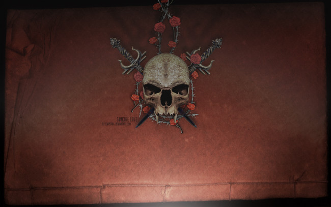 Обои картинки фото 3д, графика, horror, ужас, череп, цветы