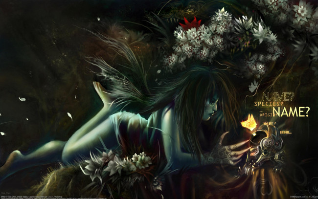 Обои картинки фото sida, chen, фэнтези, существа, цветы, магия, девушка