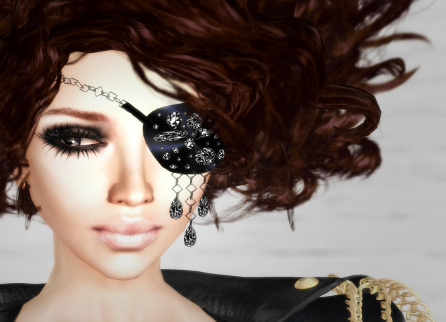 Обои картинки фото 3д, графика, portraits, портрет, пиратка, брюнетка, стрижка, кудри