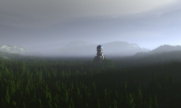 Картинка 3д графика nature landscape природа лес башня