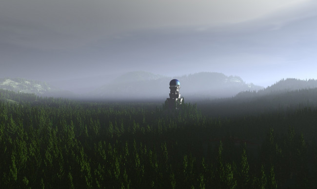 Обои картинки фото 3д, графика, nature, landscape, природа, лес, башня