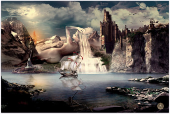 Картинка фэнтези пейзажи парусник бухта