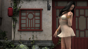 Картинка 3д графика people люди дверь девушка