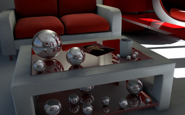 Картинка 3д графика шары диван стол