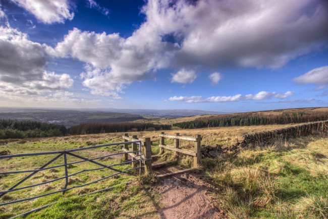 Обои картинки фото природа, дороги, тропинка, поле, простор, горизонт, мостик