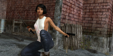 Картинка 3д+графика люди+ people девушка взгляд фон оружие