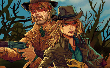 Картинка рисованное люди оружие мужчина фон взгляд девушка