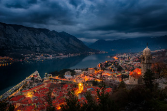 Картинка kotor+bay+views города -+огни+ночного+города ночь бухта