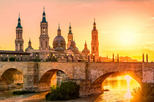 Обои картинки фото zaragoza pilar sunset, города, - мосты, панорама