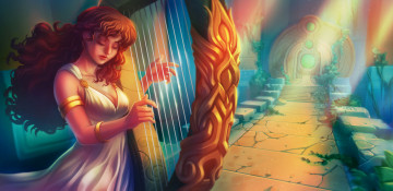 Картинка фэнтези девушки арфа фон девушка