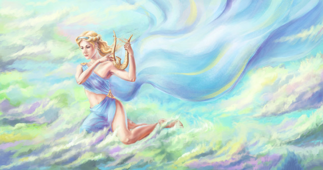 Обои картинки фото фэнтези, девушки, фон, девушка, арфа