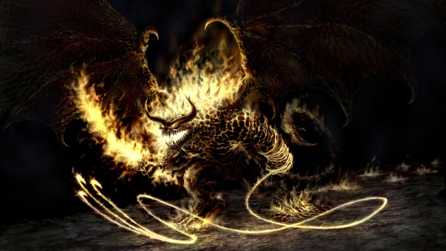 Обои картинки фото фэнтези, _lord of the rings, демон, плеть, крылья, огонь