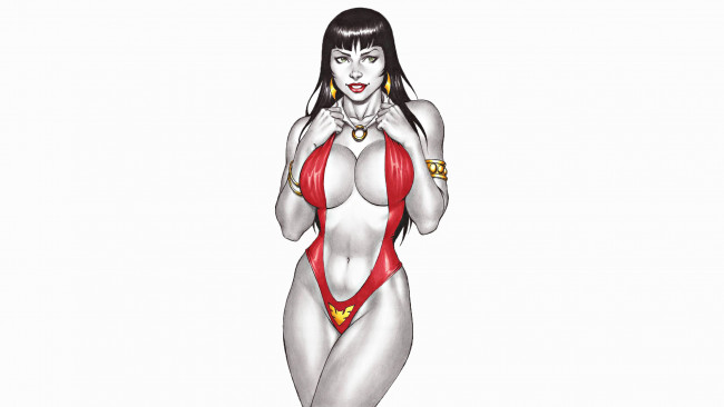 Обои картинки фото рисованное, комиксы, фон, купальник, взгляд, девушка